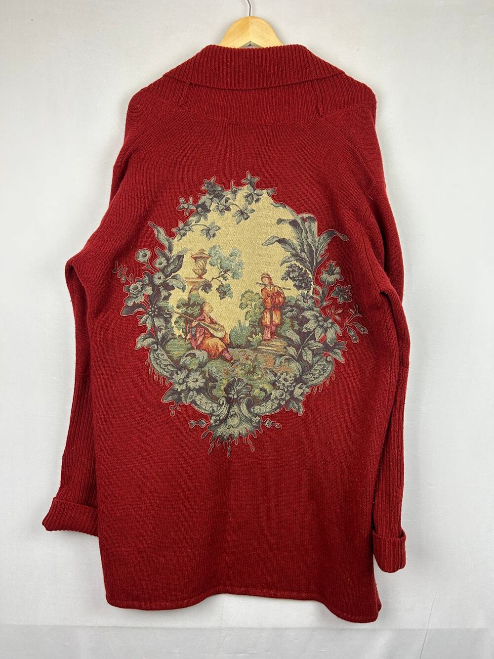 Soft Surroundings Embroidered Cardigan Sweater Lambswool Red Wool Women's Size L